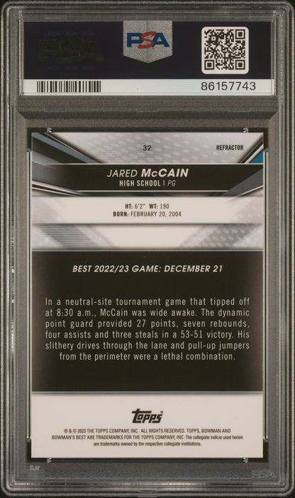 Graded 2022 Topps Bowman University Best Jared McCain #32 Refractor Rookie RC Basketball Card PSA 10 Gem Mint