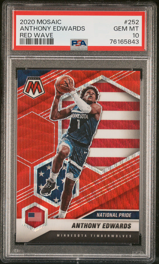 Graded 2020 Panini Mosaic Anthony Edwards #252 Red Wave Rookie RC Basketball Card PSA 10 Gem Mint
