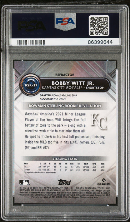 Graded 2022 Topps Bowman Sterling Bobby Witt Jr. #BSR37 Refractor #/199 Rookie RC Baseball Card PSA 10 Gem Mint