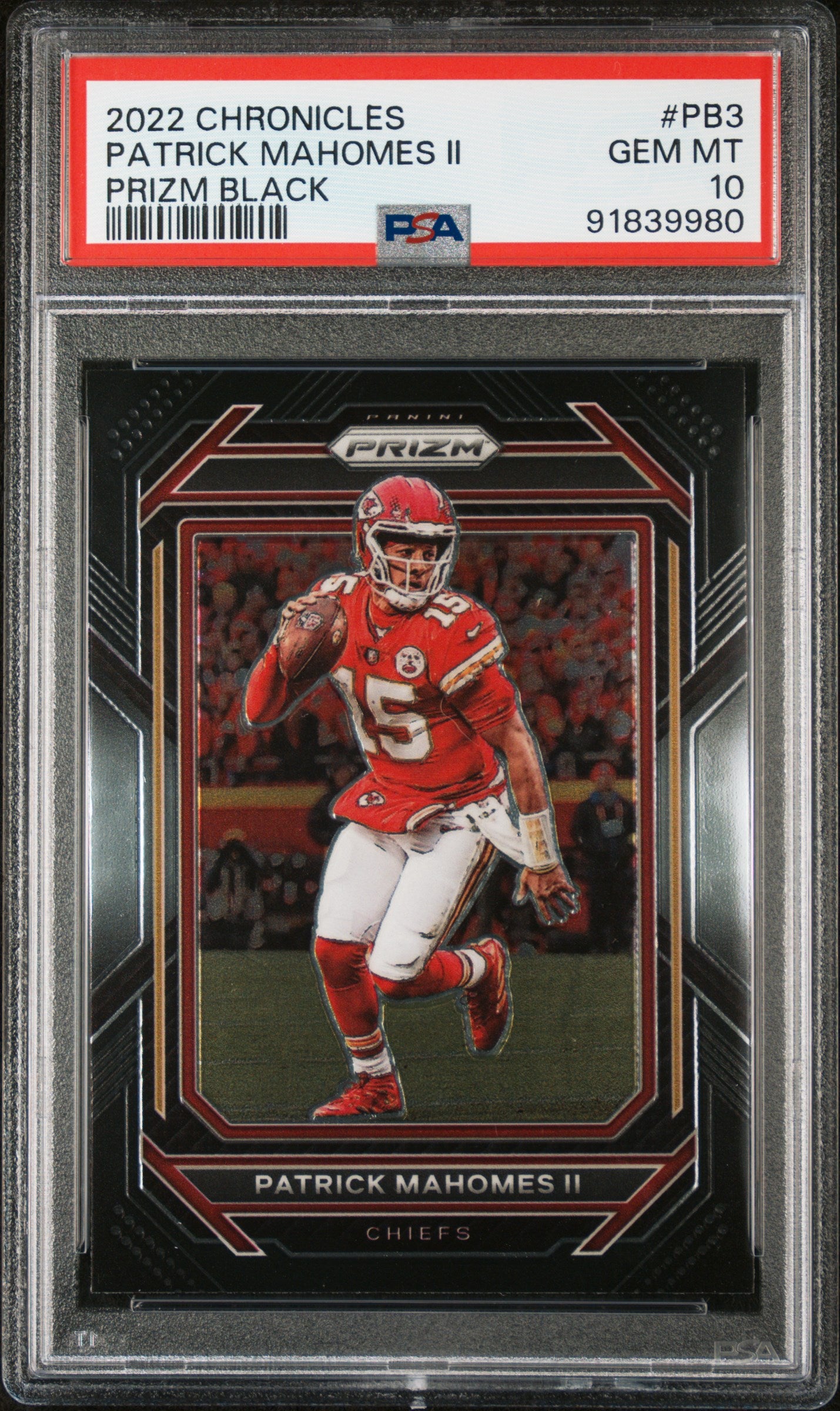 Graded 2022 Panini Chronicles Patrick Mahomes II #PB3 Prizm Black Football Card PSA 10 Gem Mint