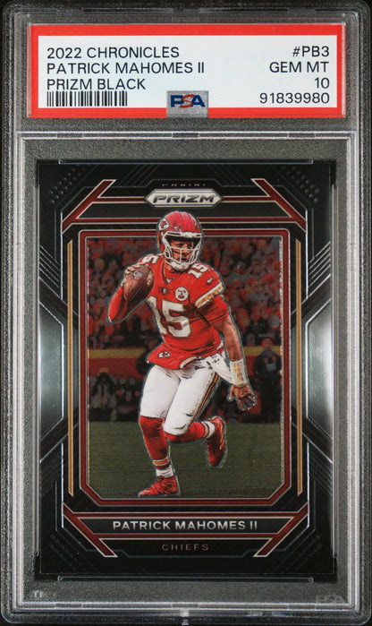 Graded 2022 Panini Chronicles Patrick Mahomes II #PB3 Prizm Black Football Card PSA 10 Gem Mint
