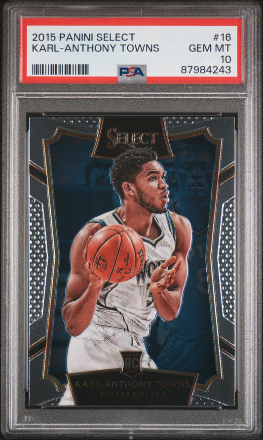 Graded 2015 Panini Select Karl-Anthony Towns #16 Rookie RC Basketball Card PSA 10 Gem Mint