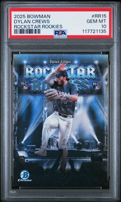 Graded 2025 Topps Bowman Dylan Crews #RR15 Rockstar Rookies Rookie RC Baseball Card PSA 10 Gem Mint