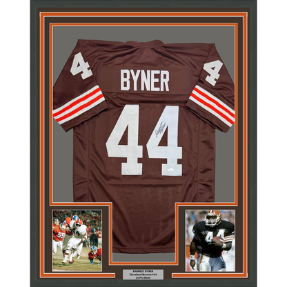 Framed Autographed/Signed Earnest Byner 35x39 Cleveland Brown Football Jersey JSA COA