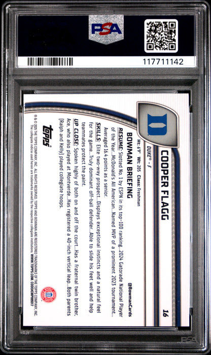 Graded 2024 Topps Bowman Chrome U Cooper Flagg #16 Rookie RC Basketball Card PSA 8 Near Mint