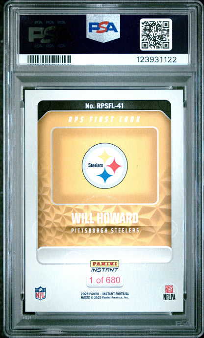 Graded 2025 Panini Instant Will Howard #RPSFL41 RPS First Look Rookie RC Football Card PSA 10 Gem Mint