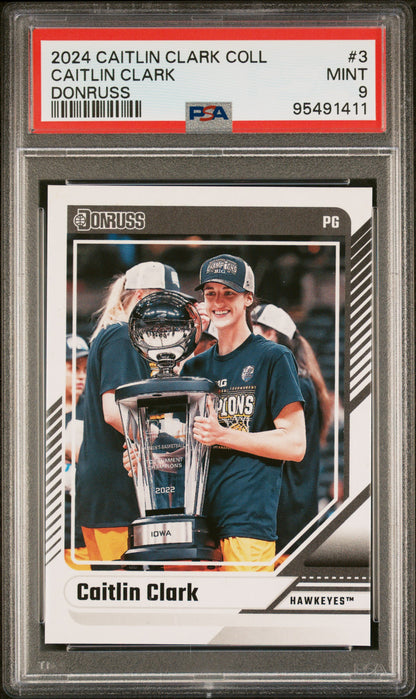Graded 2024 Panini Caitlin Clark Collection Caitlin Clark #3 Donruss Rookie RC Basketball Card PSA 9 Mint
