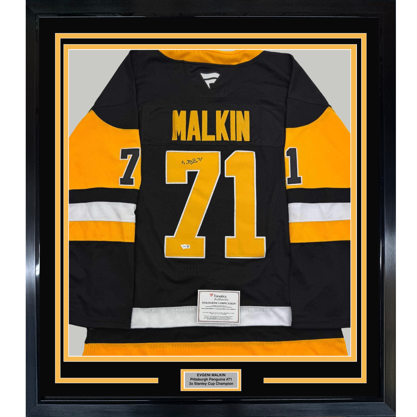 Framed Autographed/Signed Evgeni Malkin 35x39 Pittsburgh Penguins Authentic Black Hockey Jersey Fanatics COA