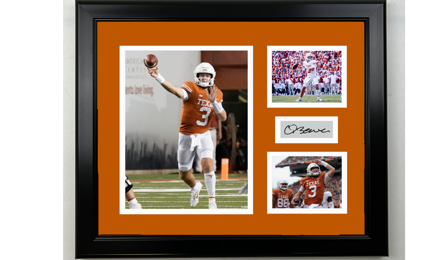 Framed Quinn Ewers Texas Longhorns Facsimile Laser Engraved Signature Football 14x11 3 Photo Collage