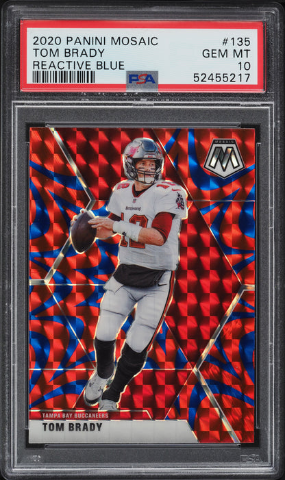 Graded 2020 Panini Mosaic Tom Brady #135 Reactive Blue Football Card PSA 10 Gem Mint