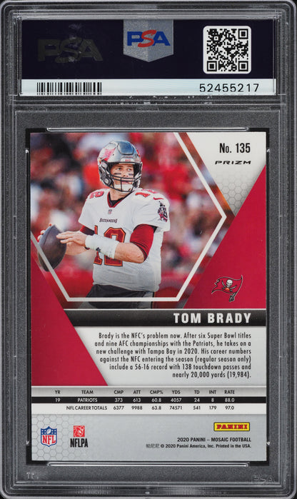 Graded 2020 Panini Mosaic Tom Brady #135 Reactive Blue Football Card PSA 10 Gem Mint