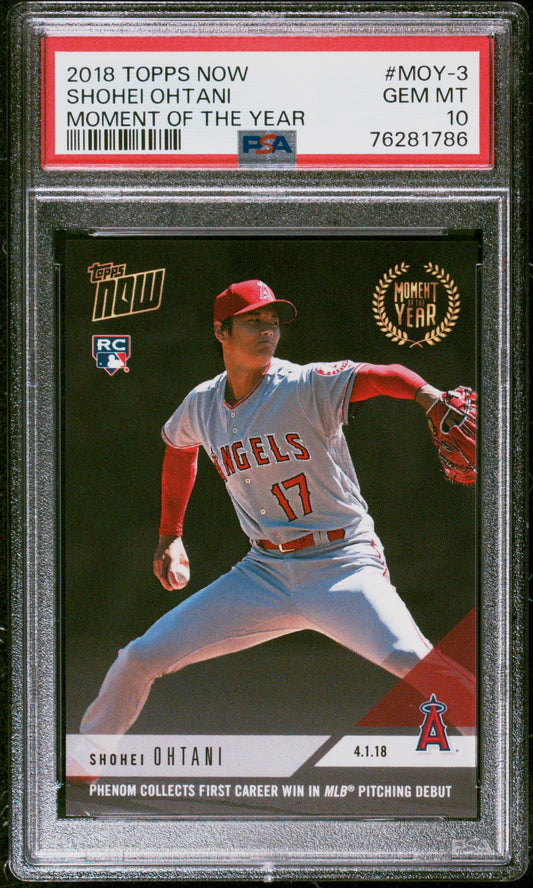 Graded 2018 Topps Now Shohei Ohtani #MOY-3 Moment of the Year Rookie RC Baseball Card PSA 10 Gem Mint