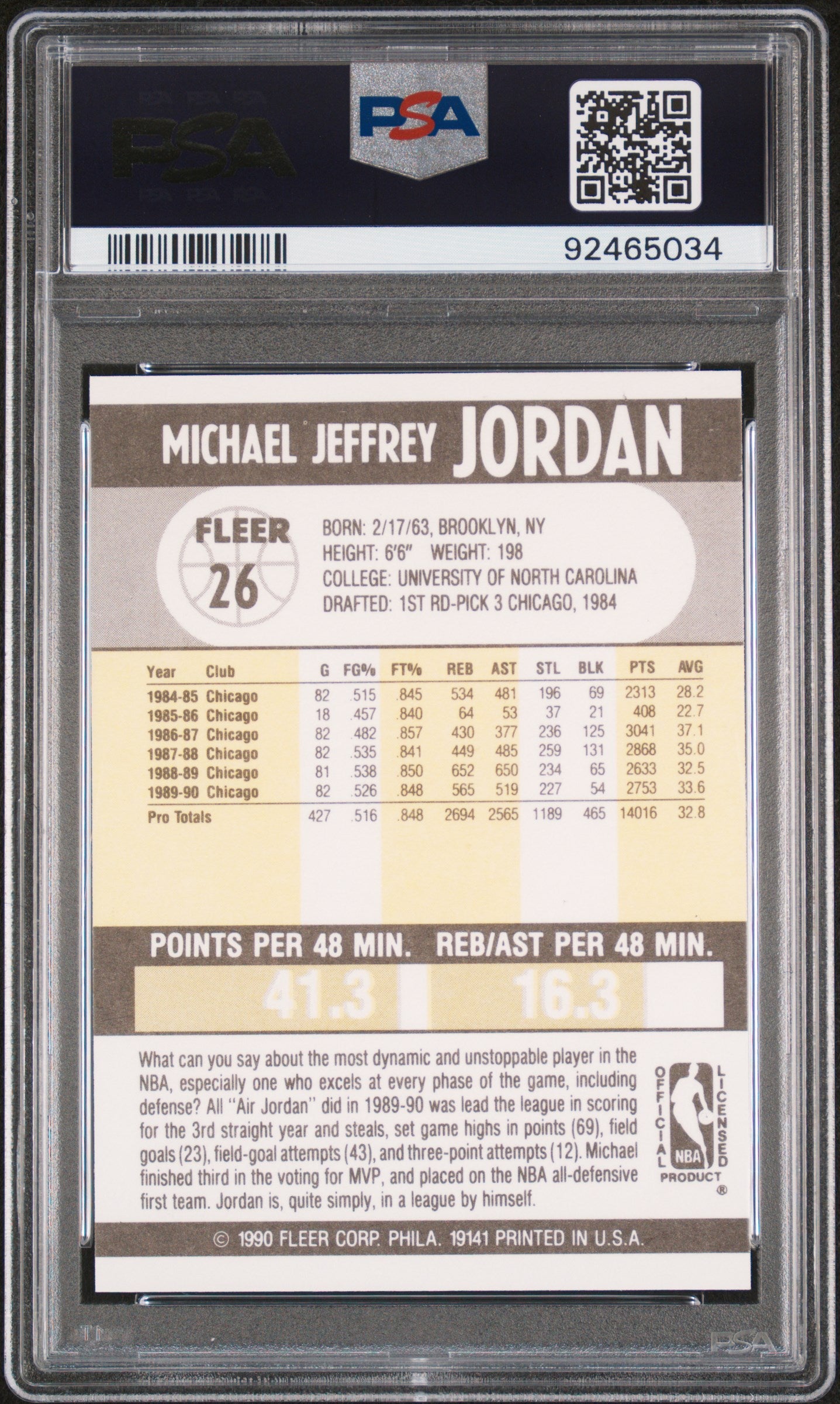 Graded 1990 Fleer Michael Jordan #26 Basketball Card PSA 10 Gem Mint