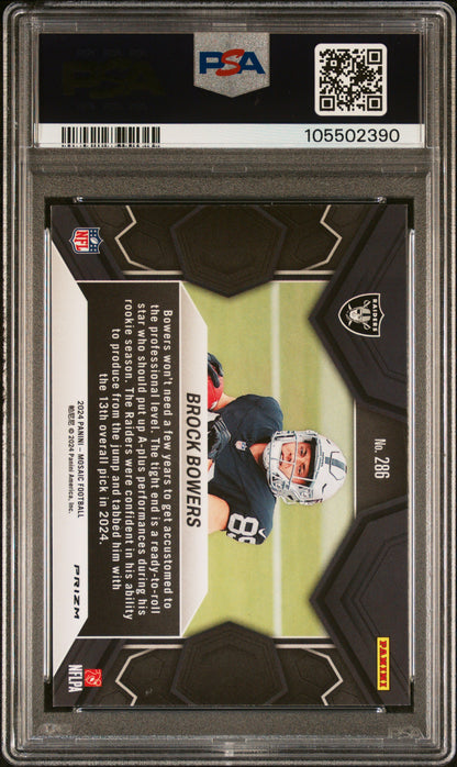 Graded 2024 Panini Mosaic Brock Bowers #286 Reactive Yellow Rookie RC Football Card PSA 10 Gem Mint