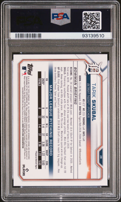 Graded 2021 Topps Bowman Chrome Tarik Skubal #28 Rookie RC Baseball Card PSA 10 Gem Mint
