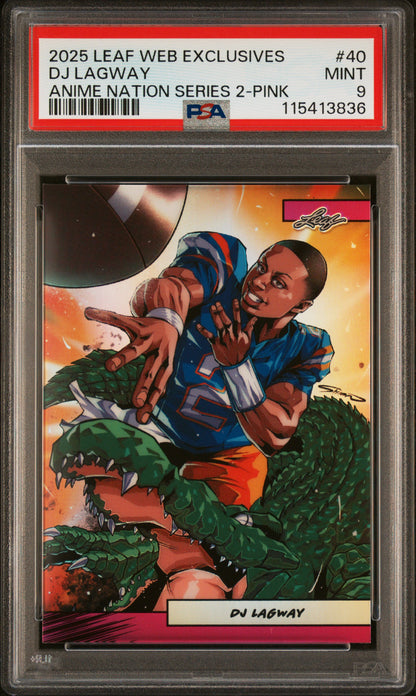 Graded 2025 Leaf Web Exclusives DJ Lagway #40 Anime Nation Series 2 Pink /10 Football Card PSA 9 Mint