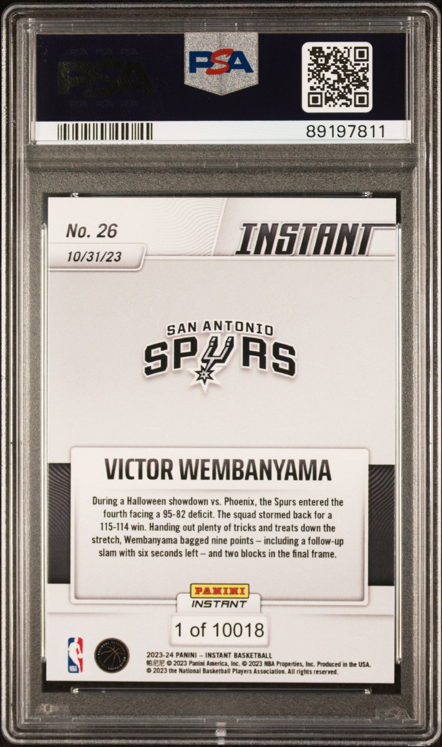 Graded 2023 Panini Instant Victor Wembanyama #26 Rookie RC Basketball Card PSA 8 Near Mint