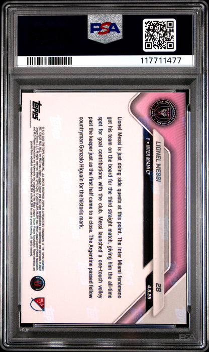 Graded 2025 Topps Now MLS Lionel Messi #28 All Time Franchise Goal Contriubutions Leader Soccer Card PSA 10 Gem Mint
