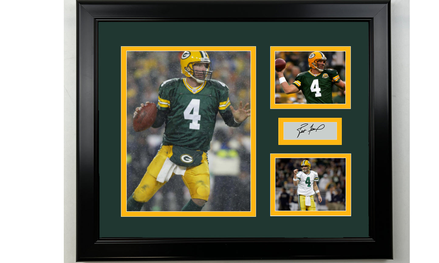 Framed Brett Favre Green Bay Packers Facsimile Laser Engraved Signature Football 14x11 3 Photo Collage