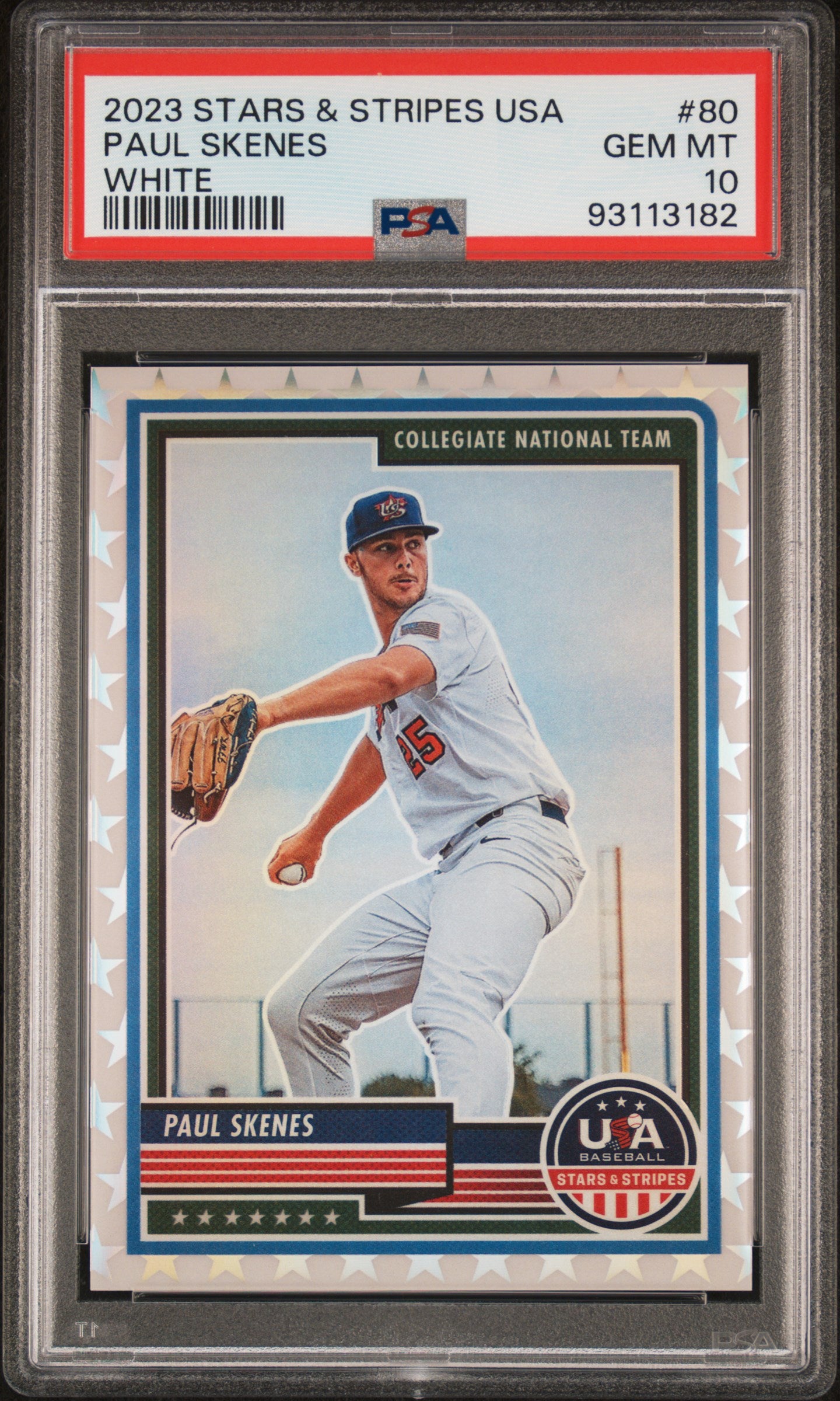 Graded 2023 Panini Stars & Stripes USA Paul Skenes #80 White #/99 Rookie RC Baseball Card PSA 10 Gem Mint