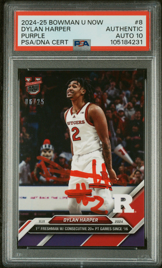 Graded 2024 Topps Bowman U Now Dylan Harper #8 Purple /25 Rookie RC Basketball Card PSA 10 Auto Grade Gem Mint