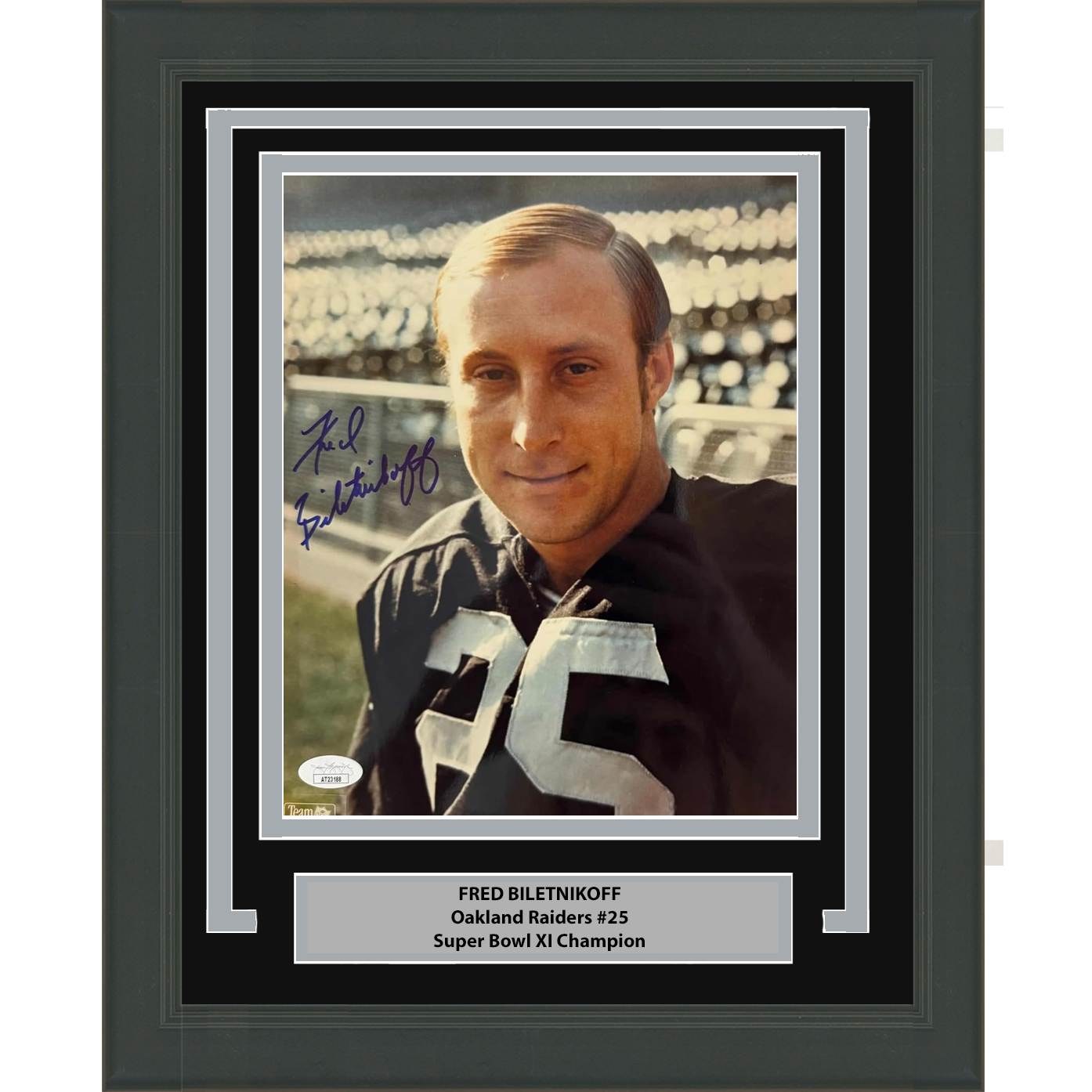 Framed Autographed/Signed Fred Biletnikoff Oakland Raiders 8x10 Football Photo JSA COA #2