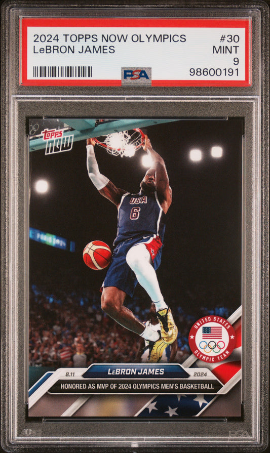 Graded 2024 Topps Now Olympics LeBron James #30 Basketball Card PSA 9 Mint