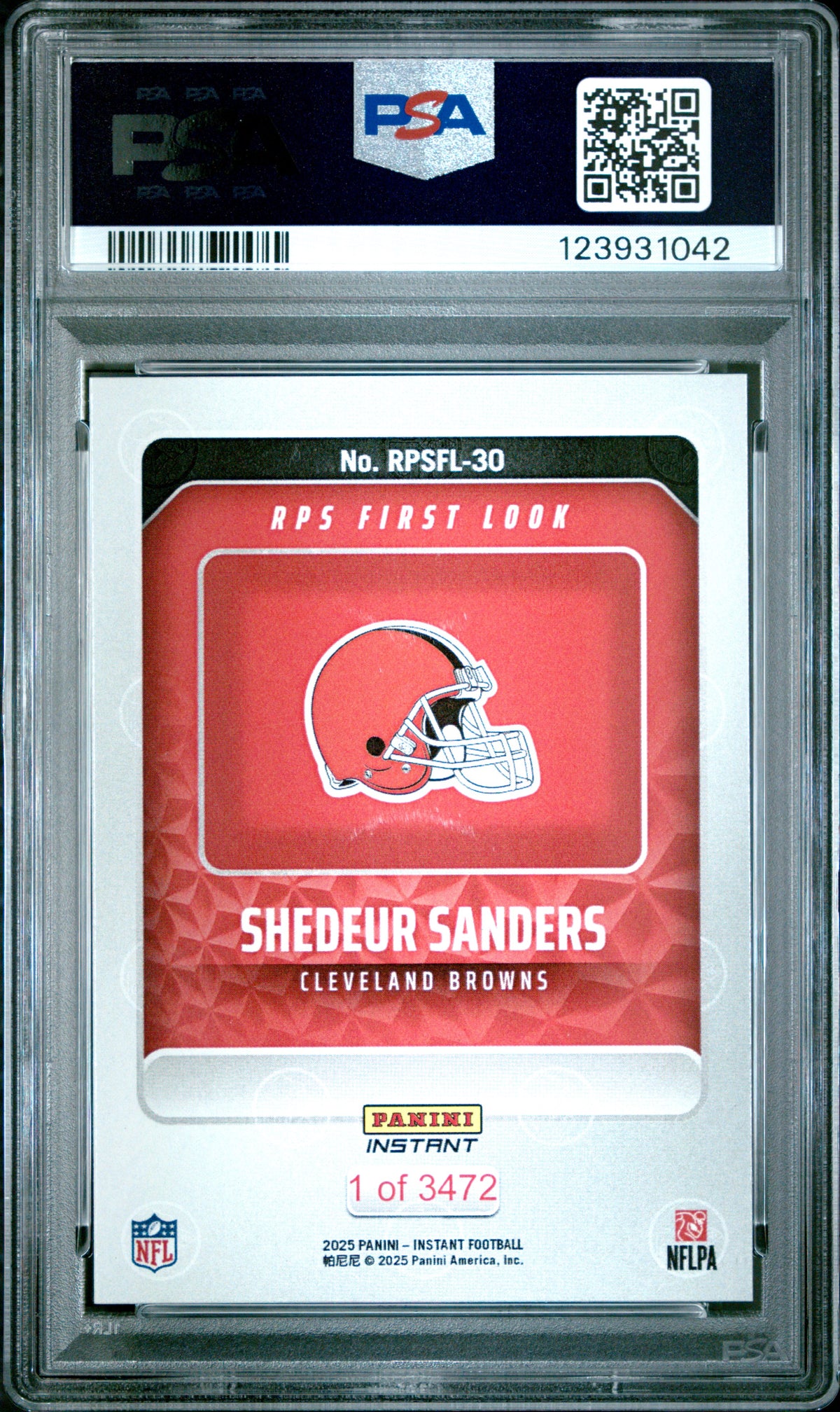 Graded 2025 Panini Instant Shedeur Sanders #RPSFL30 RPS First Look Rookie RC Football Card PSA 9 Mint
