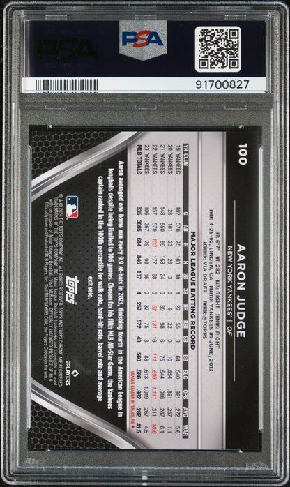 Graded 2024 Topps Chrome Black Aaron Judge #100 Blue Lava #/75 Baseball Card PSA 10 Gem Mint