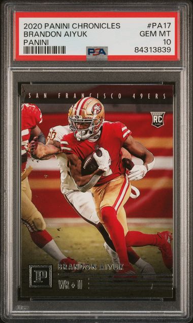 Graded 2020 Panini Chronicles Brandon Aiyuk #PA17 Panini Rookie RC Football Card PSA 10 Gem Mint