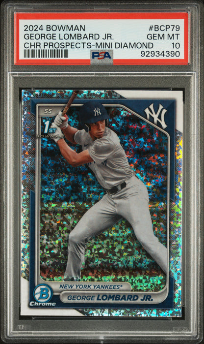 Graded 2024 Topps Bowman George Lombard Jr #BCP79 Chrome Prospects Mini Diamond Rookie RC Baseball Card PSA 10 Gem Mint
