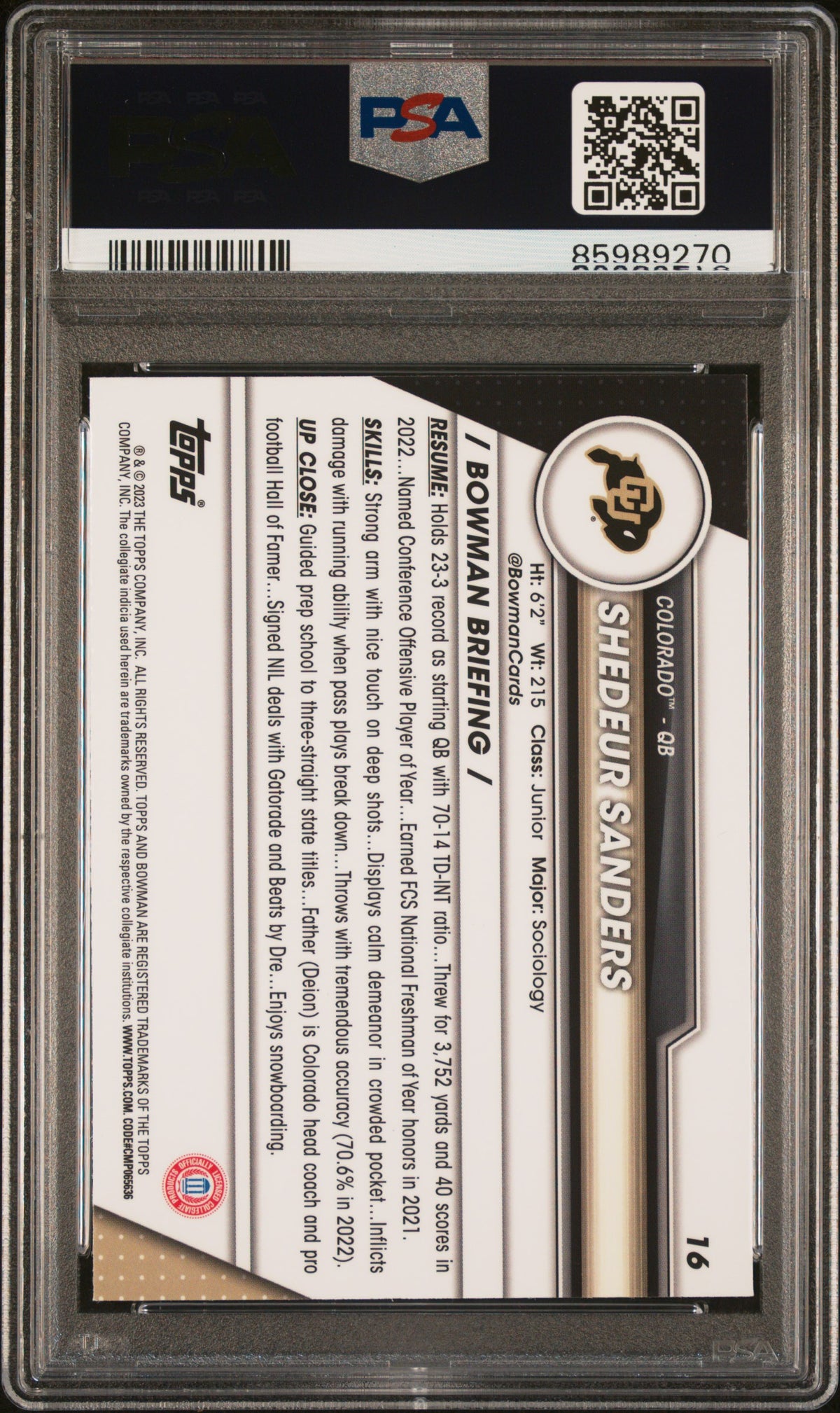 Graded 2023 Topps Bowman U Chrome Shedeur Sanders #16 Xfractor Rookie RC Football Card PSA 10 Gem Mint