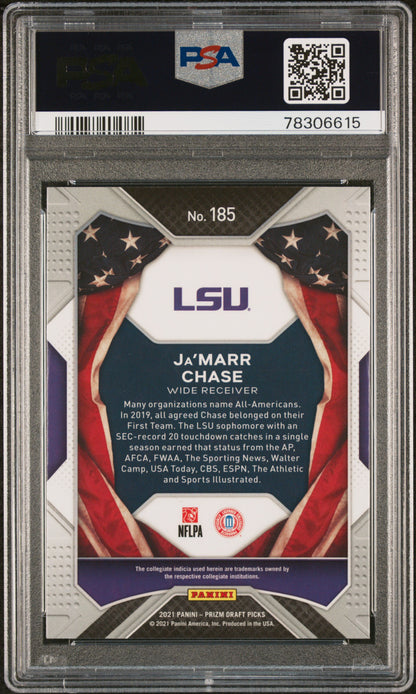 Graded 2021 Panini Prizm DP Ja'Marr Chase #185 Rookie RC Football Card PSA 10 Gem Mint
