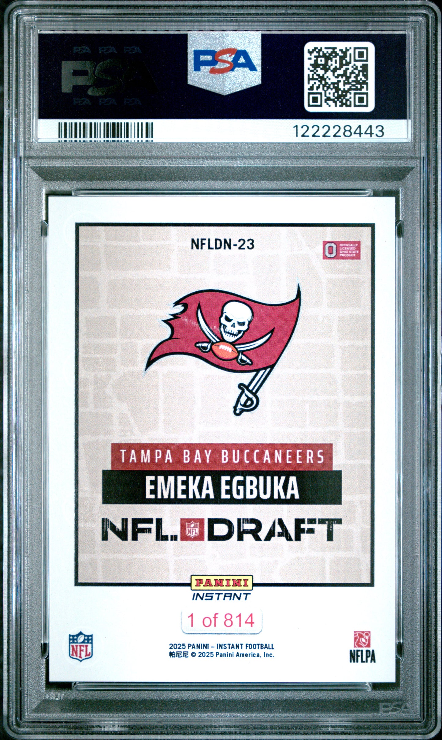 Graded 2025 Panini Instant Emeka Egbuka #NFLDN23 NFL Draft Night Rookie RC Football Card PSA 9 Mint