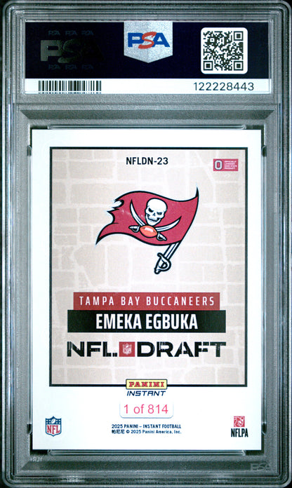 Graded 2025 Panini Instant Emeka Egbuka #NFLDN23 NFL Draft Night Rookie RC Football Card PSA 9 Mint