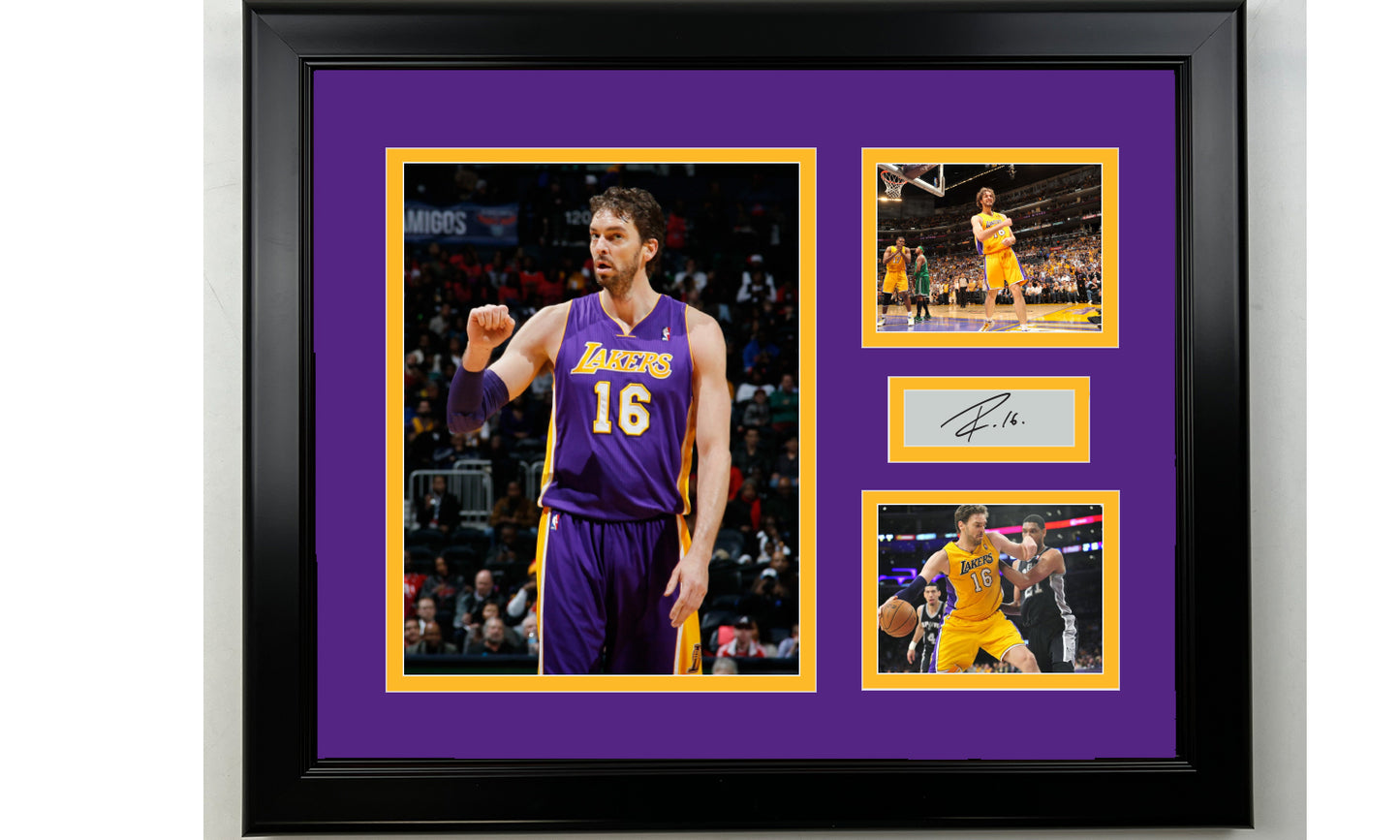 Framed Pau Gasol Los Angeles Lakers Facsimile Laser Engraved Signature Basketball 14x11 3 Photo Collage