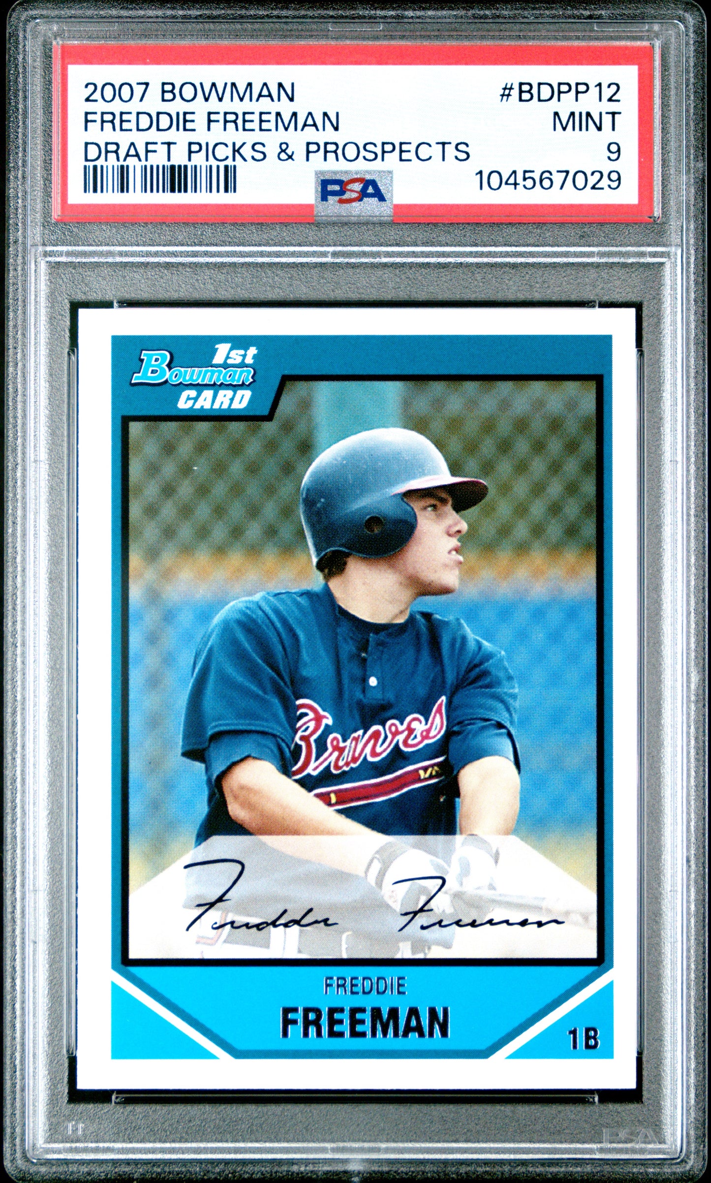 Graded 2007 Bowman Draft Picks & Prospects Freddie Freeman #BDPP12 Rookie RC Baseball Card PSA 9 Mint