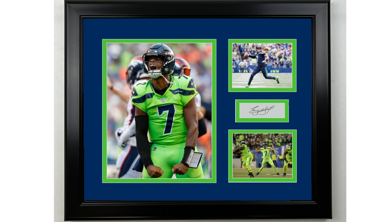 Framed Geno Smith Seattle Seahawks Facsimile Laser Engraved Signature Football 14x11 3 Photo Collage