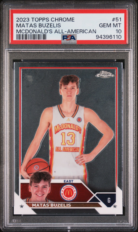 Graded 2023 Topps Chrome Matas Buzelis #51 McDonalds All American Rookie RC Basketball Card PSA 10 Gem Mint