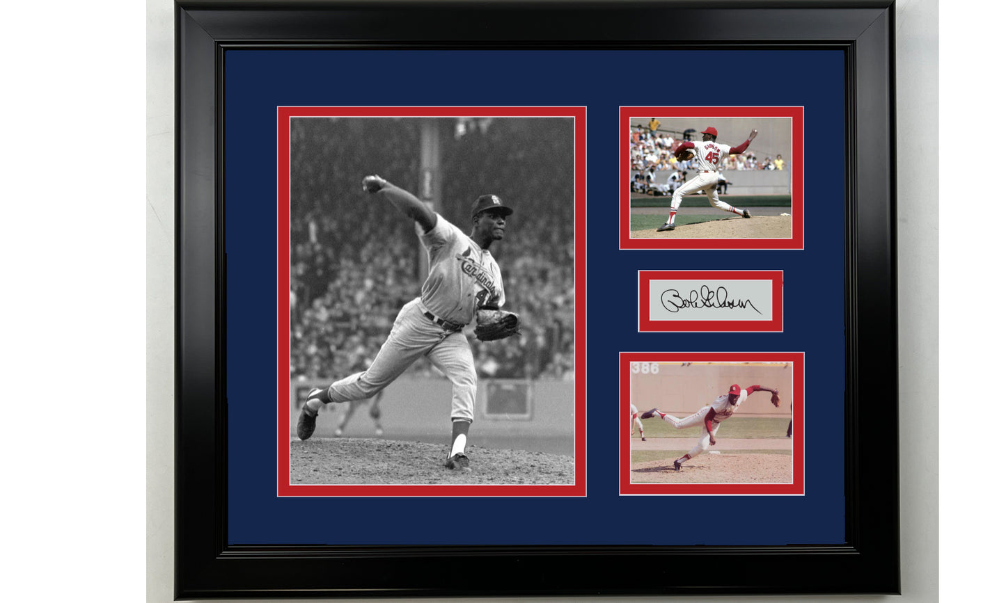 Framed Bob Gibson St. Louis Cardinals Facsimile Laser Engraved Signature Baseball 14x11 3 Photo Collage
