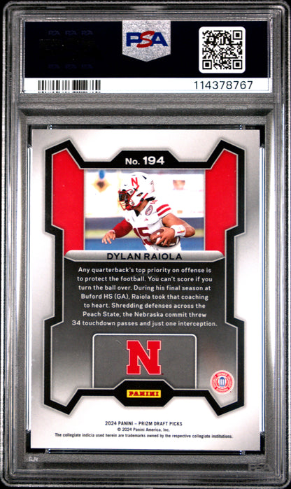 Graded 2024 Panini Prizm Draft Picks Dylan Raiola #194 Rookie RC Football Card PSA 10 Gem Mint