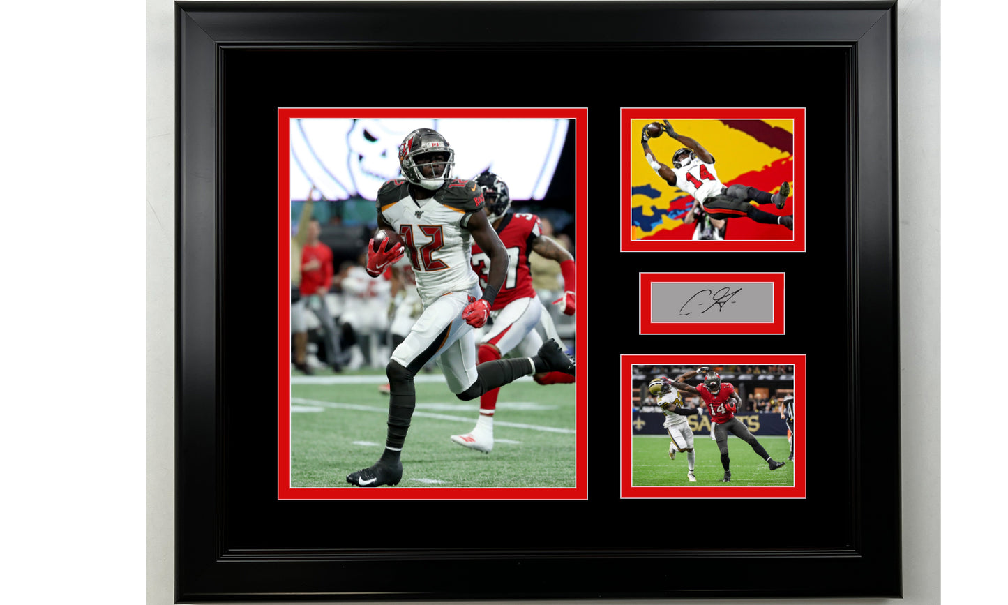 Framed Chris Godwin Tampa Bay Buccaneers Facsimile Laser Engraved Signature Football 14x11 3 Photo Collage