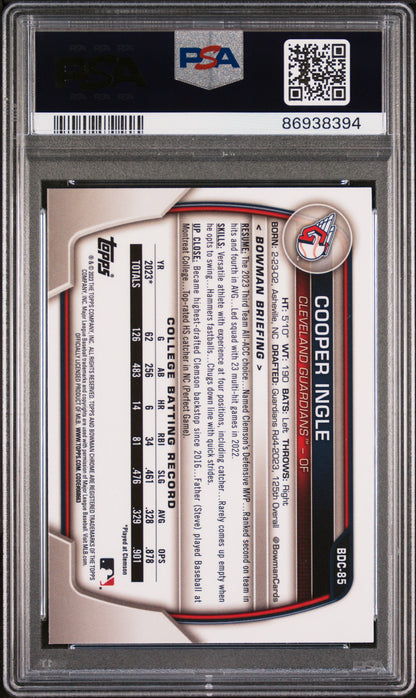 Graded 2023 Topps Bowman Draft Cooper Ingle #BDC85 Chrome Sky Blue Rookie RC Baseball Card PSA 10 Gem Mint