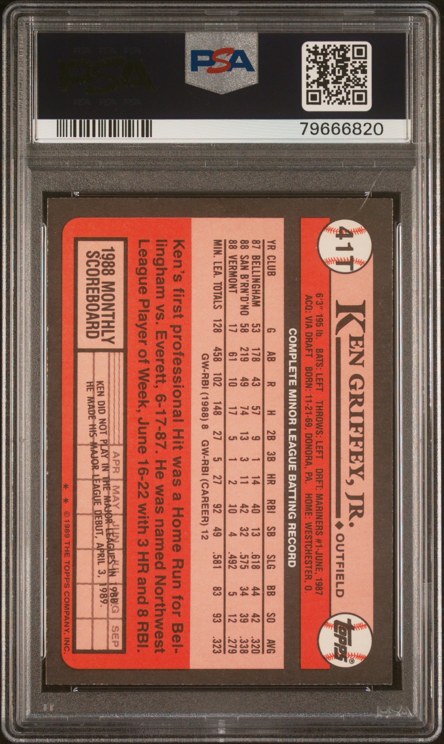 Graded 1989 Topps Traded Ken Griffey Jr. #41T Rookie RC Baseball Card PSA 10 Auto Grade Gem Mint