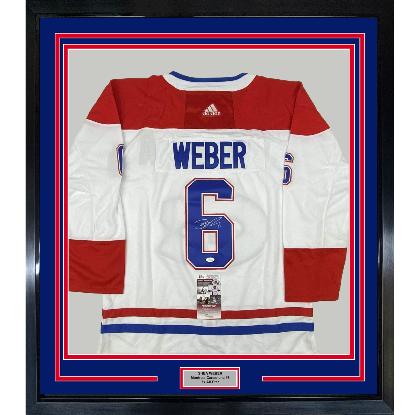 Framed Autographed/Signed Shea Weber 35x39 Montreal White Hockey Jersey JSA COA