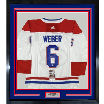Framed Autographed/Signed Shea Weber 35x39 Montreal White Hockey Jersey JSA COA