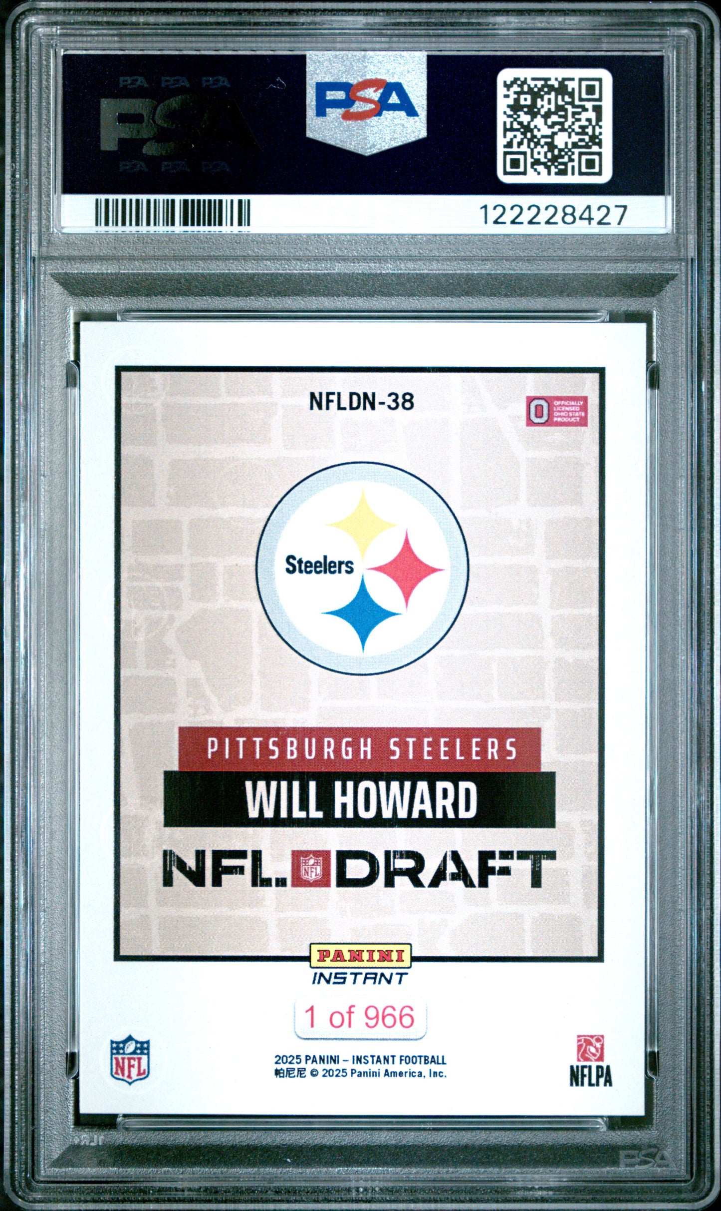 Graded 2025 Panini Instant Will Howard #NFLDN38 NFL Draft Night Rookie RC Football Card PSA 8 Near Mint