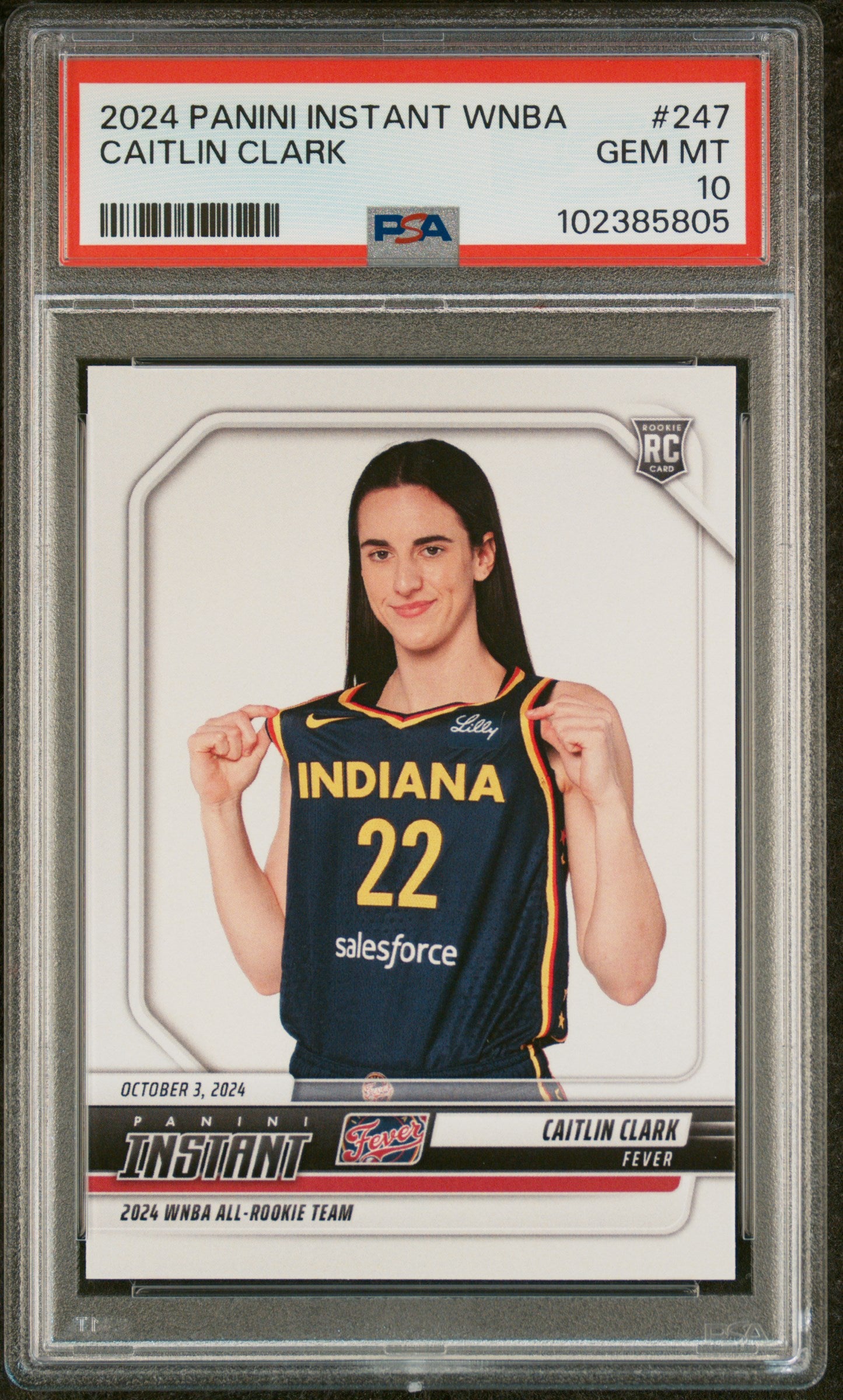 Graded 2024 Panini Instant WNBA Caitlin Clark #247 2024 WNBA All Rookie Team Rookie RC Basketball Card PSA 10 Gem Mint