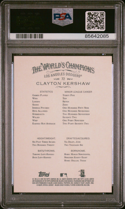 Graded 2008 Topps Allen & Ginter Clayton Kershaw #72 Rookie RC Baseball Card PSA 10 Gem Mint