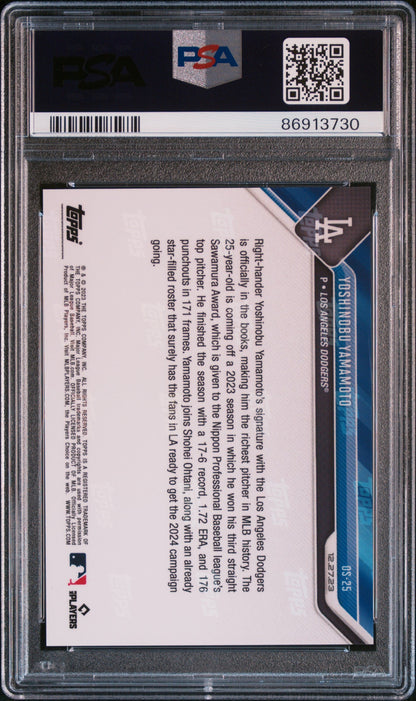 Graded 2023 Topps Now Yoshinobu Yamamoto #OS25 Offseason Rookie RC Baseball Card PSA 10 Gem Mint